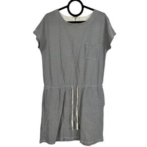Lou & Grey Mini Dress White Gray Striped Tie Drawstring Waist Medium Beach